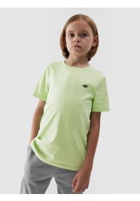 4f - T-shirt gładki chłopięcy. Kolor: zielony. Materiał: bawełna. Wzór: gładki