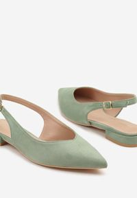 Renee - Jasnozielone Sandały Slingback Vices z Wkładką ze Skóry Naturalnej Annisae. Okazja: na spotkanie biznesowe. Zapięcie: sprzączka. Kolor: zielony. Materiał: skóra. Obcas: na obcasie. Styl: klasyczny, elegancki, biznesowy. Wysokość obcasa: niski