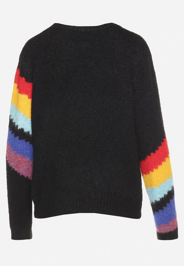 Born2be - Czarny Sweter z Poprzecznymi Paskami Rentina. Kolor: czarny. Materiał: jeans. Styl: klasyczny