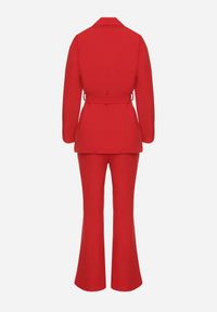 Born2be - Czerwony Komplet Garniturowy Marynarka z Wiązanym Paskiem i Spodnie Falloria. Kolor: czerwony #2