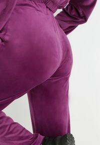 Born2be - Ciemnofioletowe Spodnie Dresowe Welurowe Szerokie Colki. Kolor: fioletowy. Materiał: dresówka, welur #2