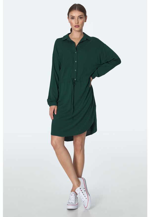 e-margeritka - Sukienka koszulowa kimonowa na guziki zielona - 40. Kolor: zielony. Materiał: materiał, wiskoza. Sezon: lato. Typ sukienki: koszulowe