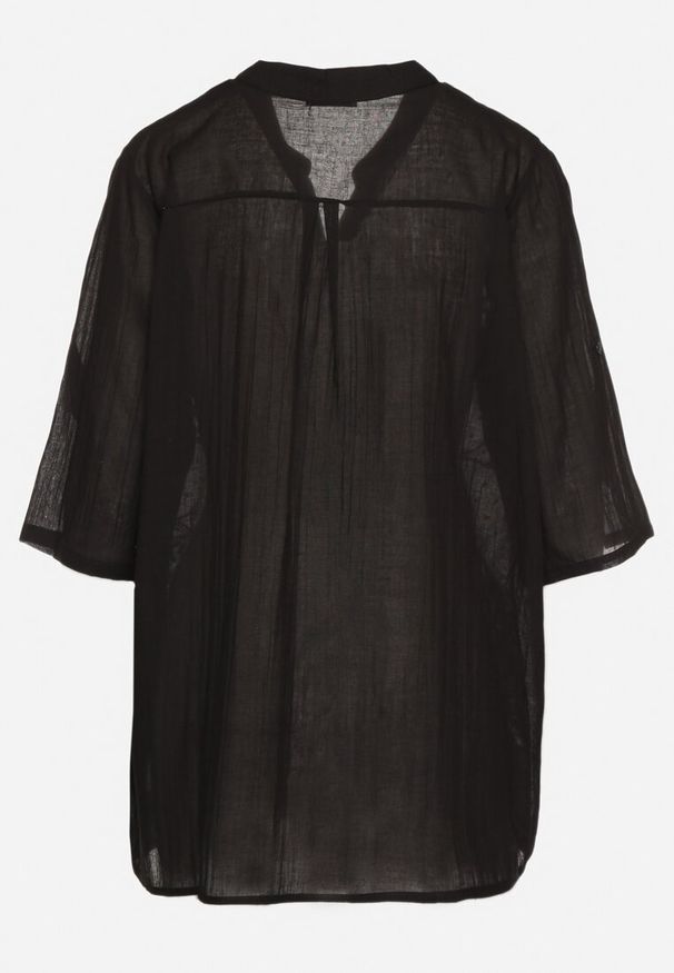 Born2be - Czarna Haftowana Koszula z Bawełny z Podwijanymi Rękawami Aradwena. Okazja: na co dzień. Typ kołnierza: kołnierzyk klasyczny. Kolor: czarny. Materiał: bawełna. Wzór: haft. Styl: klasyczny, casual, elegancki