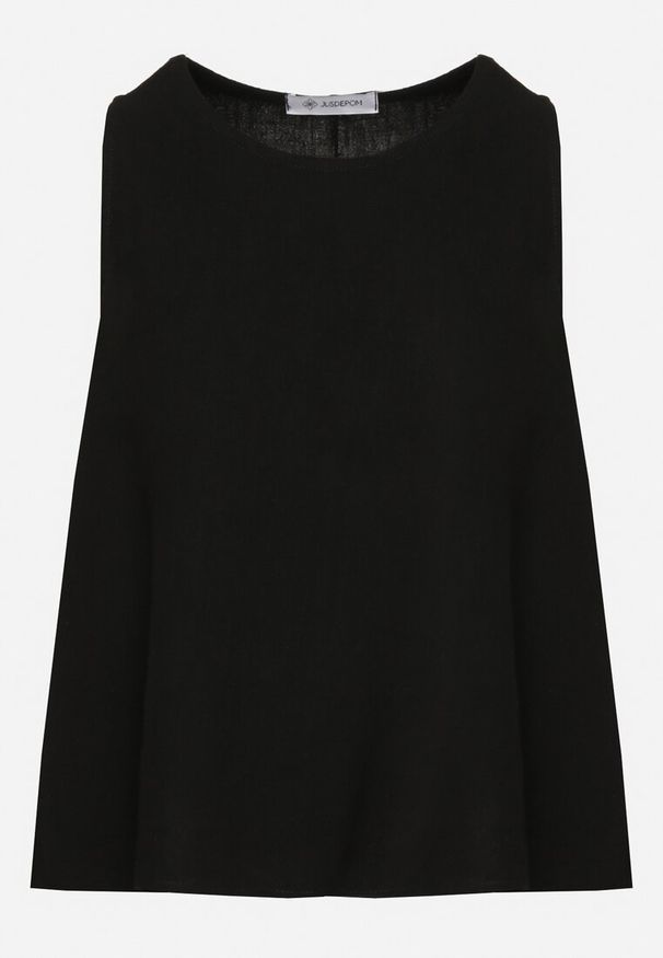 Born2be - Czarny Rozkloszowany Top z Lnem i Bawełną Sonadrea. Okazja: na co dzień. Kolor: czarny. Materiał: len, bawełna. Styl: casual, elegancki