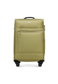 Wittchen - Średnia walizka miękka z błyszczącym suwakiem z przodu zielona. Kolor: zielony. Materiał: poliester. Styl: elegancki