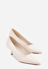 Born2be - Beżowe Czółenka na Obcasie Typu Kaczuszka Hollybloom. Okazja: na co dzień. Kolor: beżowy. Materiał: jeans. Obcas: na obcasie. Styl: klasyczny, casual, elegancki. Wysokość obcasa: średni #7