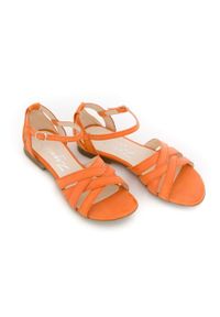 Zapato - pomarańczowe sandały na miękkiej podeszwie - skóra naturalna - model 370 - kolor dyniowy (39). Okazja: na co dzień, na imprezę. Kolor: pomarańczowy. Materiał: skóra. Wzór: nadruk, motyw zwierzęcy, kwiaty. Sezon: wiosna, lato. Obcas: na płaskiej podeszwie. Styl: boho, casual, wakacyjny #3