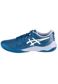 Buty do tenisa męskie Asics Gel-challenger 14. Zapięcie: sznurówki. Kolor: biały, wielokolorowy, niebieski, zielony. Materiał: materiał, syntetyk, tkanina. Szerokość cholewki: normalna. Sport: tenis