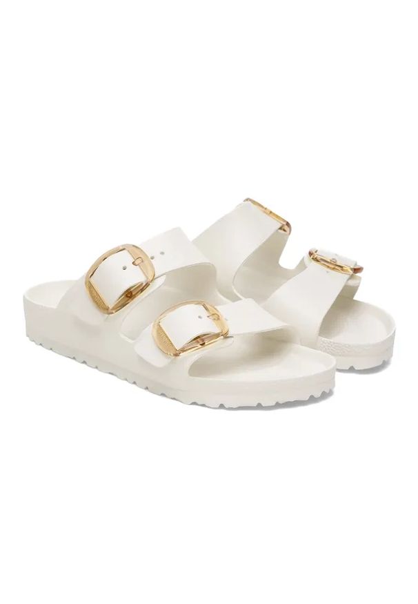 Birkenstock - BIRKENSTOCK Arizona Big Buckle EVA Eggshell Klapki damskie. Okazja: na plażę, na spacer. Kolor: kremowy. Materiał: materiał. Sezon: lato. Styl: klasyczny, elegancki