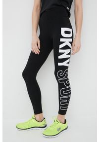 DKNY - Dkny legginsy damskie kolor czarny z nadrukiem. Stan: podwyższony. Kolor: czarny. Materiał: skóra, dzianina. Wzór: nadruk