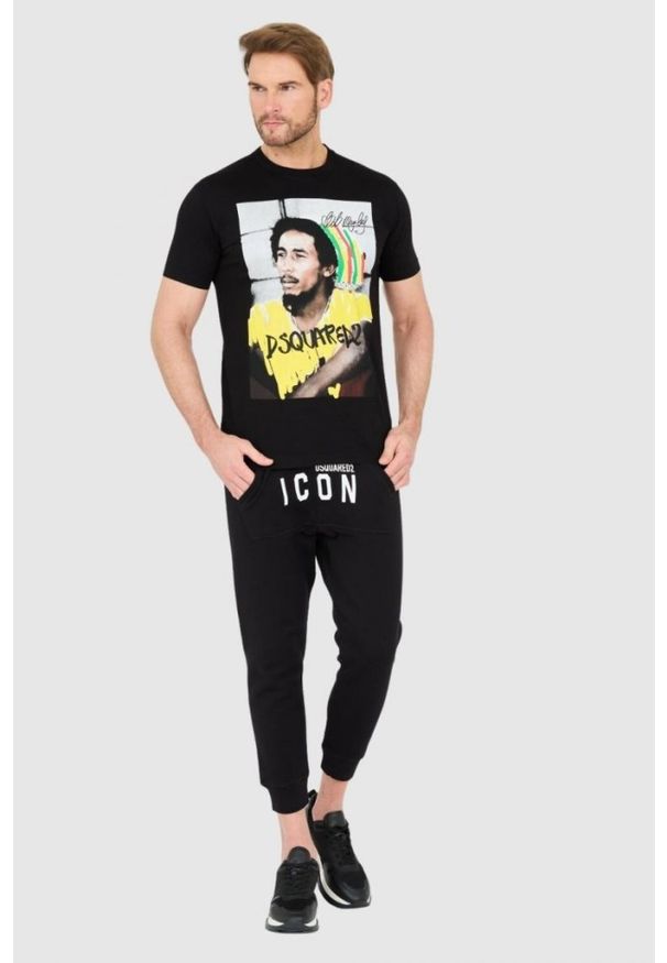 DSQUARED2 Czarny męski t-shirt z bobem marleyem, Rozmiar M. Kolor: czarny