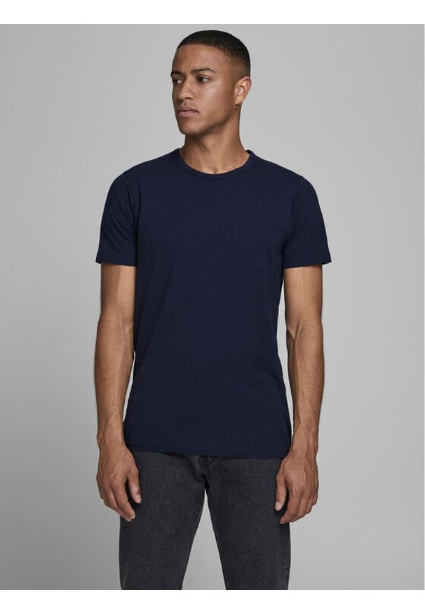 Jack & Jones - Jack&Jones T-Shirt Basic 12058529 Granatowy Stretch Fit. Kolor: niebieski. Materiał: bawełna