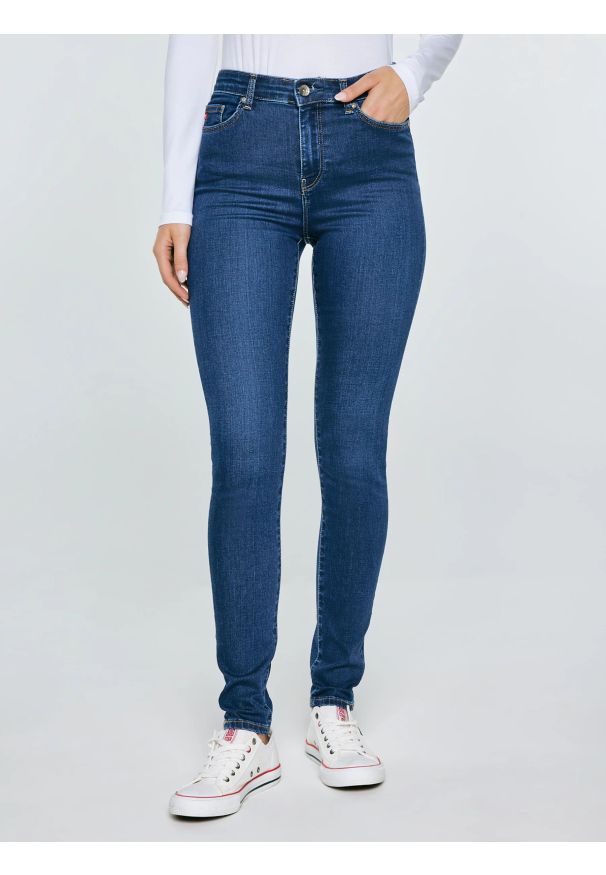 Big-Star - Jeansy damskie skinny z wysokim stanem granatowe Clara 658. Okazja: na co dzień. Stan: podwyższony. Kolor: niebieski. Styl: casual, klasyczny, sportowy