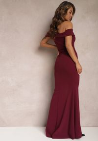 Renee - Bordowa Taliowana Sukienka Maxi z Rozcięciem Perlina. Kolor: czerwony. Długość rękawa: na ramiączkach. Typ sukienki: rozkloszowane. Styl: elegancki. Długość: maxi #4