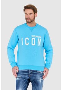 DSQUARED2 Niebieska bluza męska z dużym białym logo icon, Rozmiar S. Kolor: niebieski