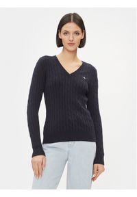GANT - Gant Sweter 4800101 Granatowy Slim Fit. Kolor: niebieski. Materiał: bawełna #1