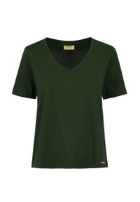 Ochnik - Ciemnozielony T-shirt damski basic. Kolor: zielony. Materiał: bawełna