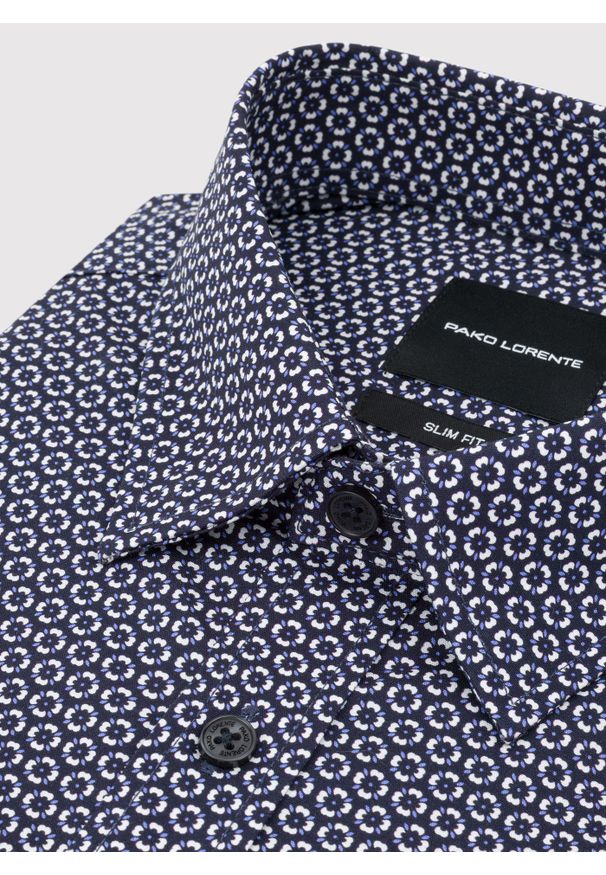 Pako Lorente - PAKO LORENTE – Granatowa koszula w kwiaty. Kolor: niebieski. Materiał: bawełna, elastan. Długość rękawa: długi rękaw. Długość: długie. Wzór: kwiaty
