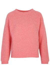 TOP SECRET - Sweter długi rękaw damski luźny, pudełkowy. Kolor: różowy. Materiał: dzianina. Długość rękawa: długi rękaw. Długość: długie. Wzór: prążki. Sezon: jesień #4