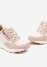 Born2be - Różowe Sneakersy na Koturnie z Suwakiem i Metalicznymi Wstawkami Xeniria. Kolor: różowy. Obcas: na koturnie