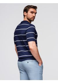 Ombre Clothing - Męska koszulka polo w poziome paski z wiskozą – granatowo-biała V1 - Rozmiar: M. Okazja: na co dzień. Typ kołnierza: polo. Kolor: biały. Materiał: wiskoza. Wzór: paski. Styl: casual #6