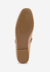 Renee - Beżowe Balerinki w Stylu Mary Jane z Paskiem z Cyrkoniami Cireris. Okazja: na imprezę. Zapięcie: pasek. Kolor: beżowy. Materiał: jeans. Styl: elegancki, klasyczny #3