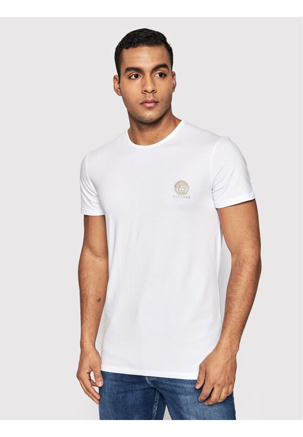 VERSACE - Versace T-Shirt Mc Girocollo Intimo Uomo AUU01005 Biały Slim Fit. Kolor: biały. Materiał: bawełna