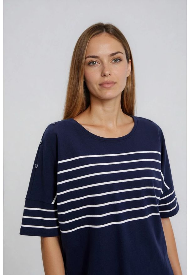 MOODO - Bluza w paski granatowa. Kolor: niebieski. Materiał: elastan, bawełna. Wzór: paski