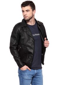 Wrangler - KURTKA SKÓRZANA WRANGLER PU LEATHER JACKET BLACK W4744VI01. Okazja: na co dzień. Materiał: jeans, skóra ekologiczna. Styl: casual #6