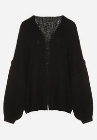 Born2be - Czarny Nietoperzowy Kardigan Bez Zapięć z Domieszką Wełny i Wiskozy Rallisa. Okazja: na co dzień. Kolor: czarny. Materiał: wełna, wiskoza. Wzór: gładki. Styl: casual #4