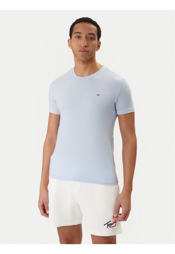 Tommy Jeans T-Shirt DM0DM20363 Błękitny Slim Fit. Kolor: niebieski. Materiał: bawełna