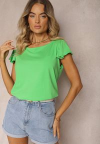 Renee - Zielony Top z Bawełny z Falbankami Zamiast Rękawów Kleuria. Typ kołnierza: kołnierz z falbankami. Kolor: zielony. Materiał: bawełna. Sezon: lato. Styl: elegancki #4