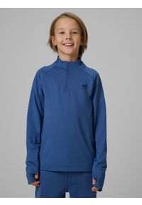 4f - 4F Bluza sportowa slim bez kaptura chłopięca - granatowa 146/152 (10-12 lat). Typ kołnierza: bez kaptura. Kolor: niebieski. Długość rękawa: raglanowy rękaw. Sezon: lato. Styl: sportowy #1