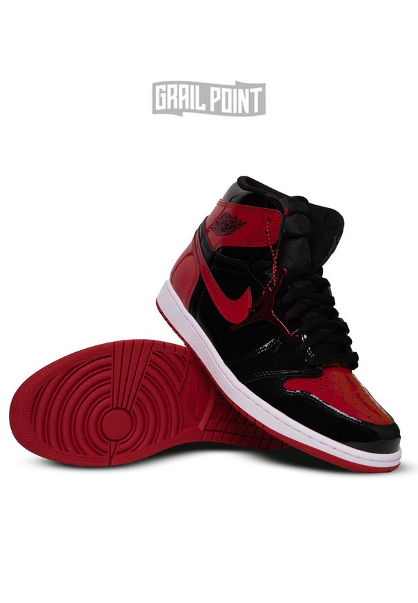 AIR JORDAN - Sneakersy Air Jordan Retro I Patent Bred. Wysokość cholewki: przed kolano. Kolor: czarny. Materiał: lakier, guma. Szerokość cholewki: normalna