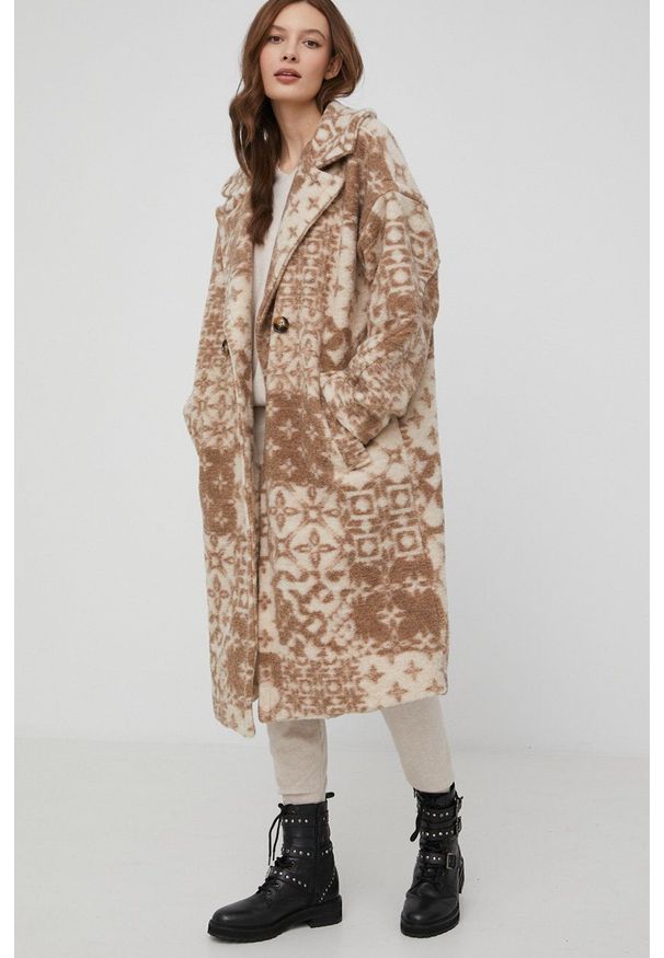 Answear Lab płaszcz wełniany kolor beżowy przejściowy oversize. Kolor: beżowy. Materiał: wełna. Styl: wakacyjny