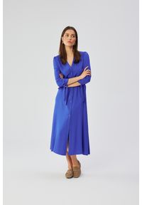 MOE - Niebieska Długa Sukienka z Wiązanymi Mankietami. Kolor: niebieski. Materiał: wiskoza. Długość: maxi #1