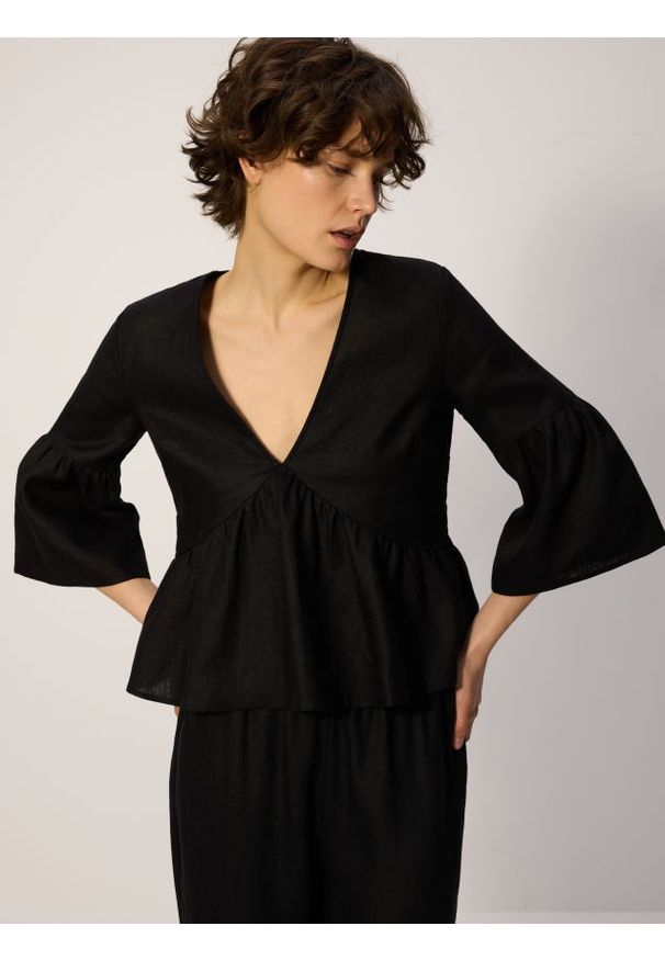 Reserved - Lniana bluzka - czarny. Kolor: czarny. Materiał: len