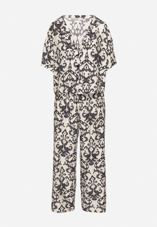 Born2be - Czarny Komplet z Wiskozy w Ornamentalny Wzór Koszula i Spodnie Evialirae. Kolor: czarny. Materiał: wiskoza