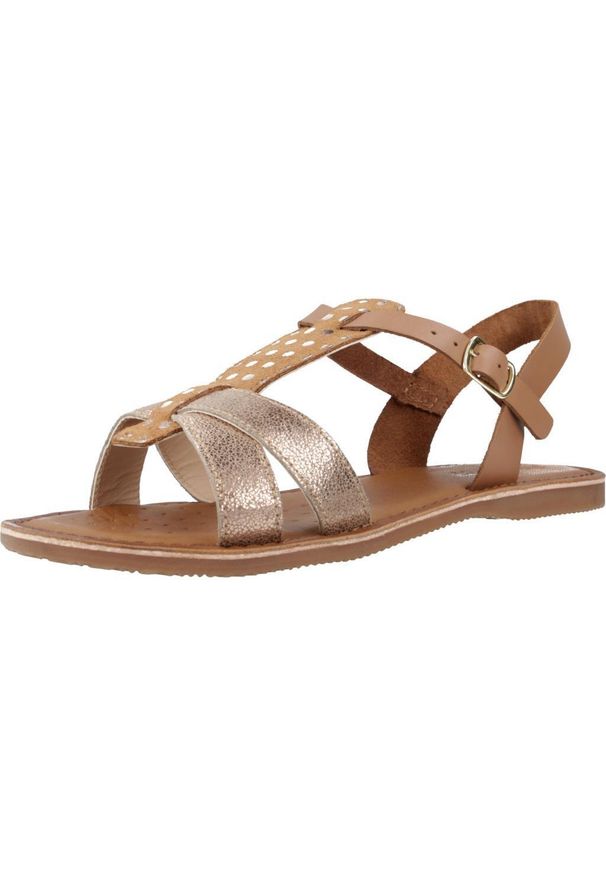 Geox - Sandały GEOX J SANDAL EOLIE GIRL Jasnobrązowy. Kolor: brązowy, wielokolorowy, beżowy. Materiał: skóra. Sezon: lato