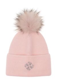 Ochnik - Różowa czapka damska z pomponem. Kolor: różowy. Materiał: wełna