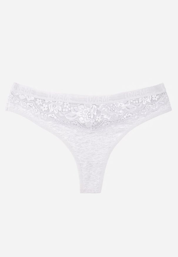 Renee - Szare Majtki Typu Stringi z Bawełną i Koronką Zeliche. Kolor: szary. Materiał: bawełna, koronka. Wzór: koronka