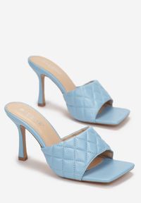 Renee - Jasnoniebieskie Klapki Pronolea. Nosek buta: otwarty. Kolor: niebieski. Wzór: jednolity, aplikacja. Styl: elegancki