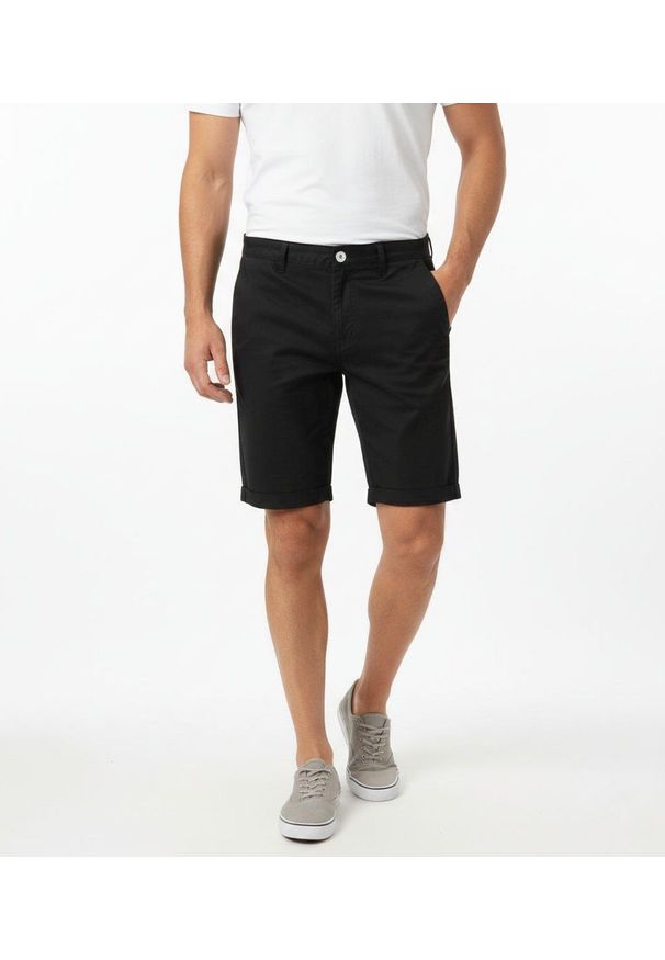 Brave Soul - Spodenki Bawełniane, Czarne Casualowe, Szorty Odwijane, Przed Kolano, Męskie -BRAVE SOUL. Okazja: na co dzień. Kolor: czarny. Materiał: bawełna. Długość: krótkie. Sezon: lato. Styl: casual