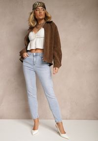 Renee - Jasnoniebieskie Skinny Jeansy z Bawełny High Waist Seslina. Okazja: na co dzień. Stan: podwyższony. Kolor: niebieski. Styl: casual