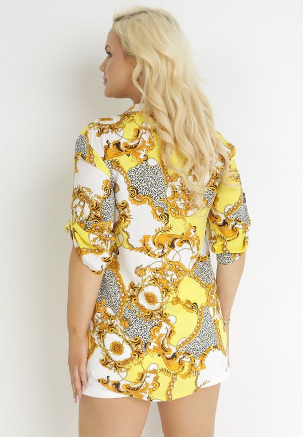 Born2be - Żółta Wzorzysta Bluzka z Rękawami 3/4 z Bawełny Kergenass. Kolor: żółty. Materiał: bawełna. Sezon: wiosna, lato