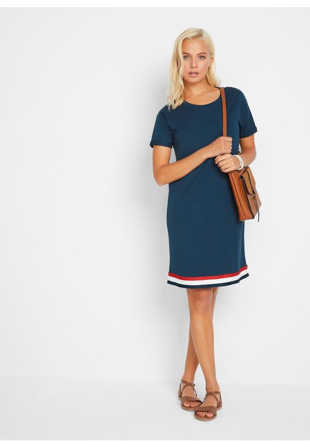 bonprix - Sukienka z dżerseju z miękkiej mieszanki wiskozy. Kolor: niebieski. Materiał: jersey, wiskoza, materiał. Długość rękawa: krótki rękaw