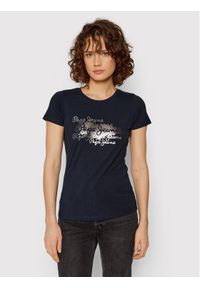 Pepe Jeans T-Shirt Anna PL505121 Granatowy Regular Fit. Kolor: niebieski. Materiał: bawełna #1