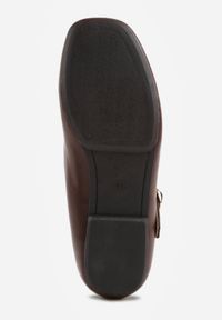 Born2be - Brązowe Eleganckie Balerinki z Paskiem z Klamerką i Kwadratowym Noskiem Brilea. Okazja: na co dzień, na uczelnię. Zapięcie: pasek. Kolor: brązowy. Materiał: jeans. Styl: elegancki #4