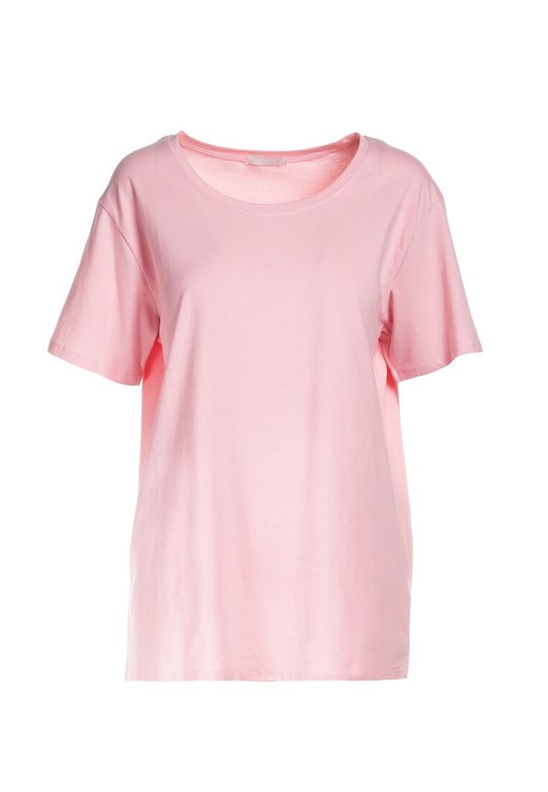 Born2be - Jasnoróżowy T-shirt Aetheriel. Kolor: różowy. Materiał: dzianina. Długość rękawa: krótki rękaw. Długość: krótkie. Wzór: gładki. Styl: sportowy, klasyczny