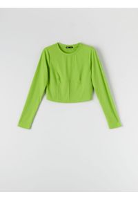 Sinsay - Crop top w prążki - zielony. Typ kołnierza: dekolt gorset. Kolor: zielony. Materiał: prążkowany. Wzór: prążki